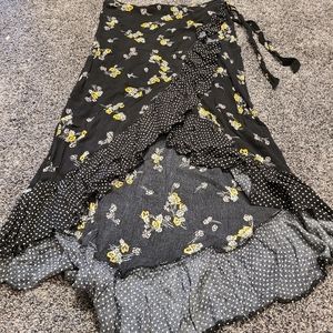 Floral print faux wrap skirt